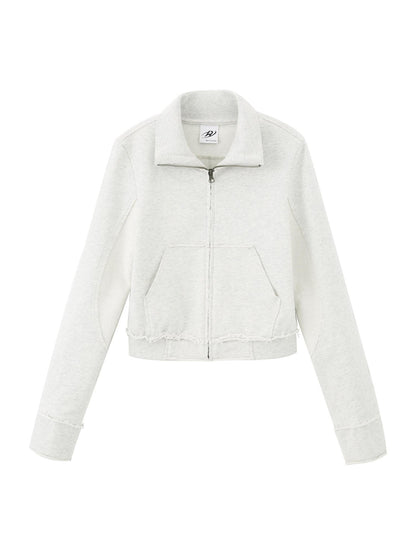 RUN TO THE FUTURE Pure Cotton Stand Collar Zip Cardigan Cropped Straight Retro Work Sweatshirts
