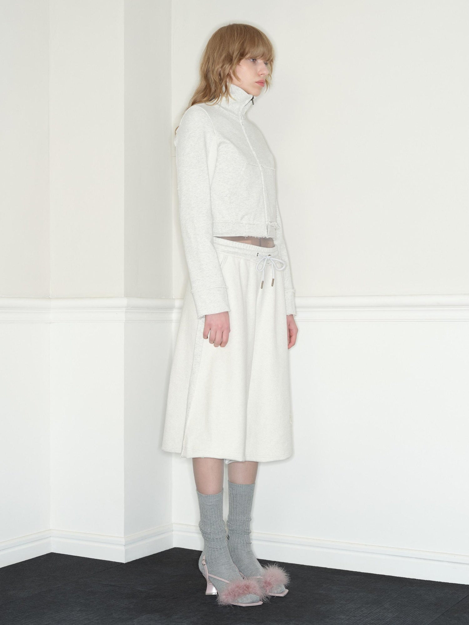 RUN TO THE FUTURE Pure Cotton Stand Collar Zip Cardigan Cropped Straight Retro Work Sweatshirts