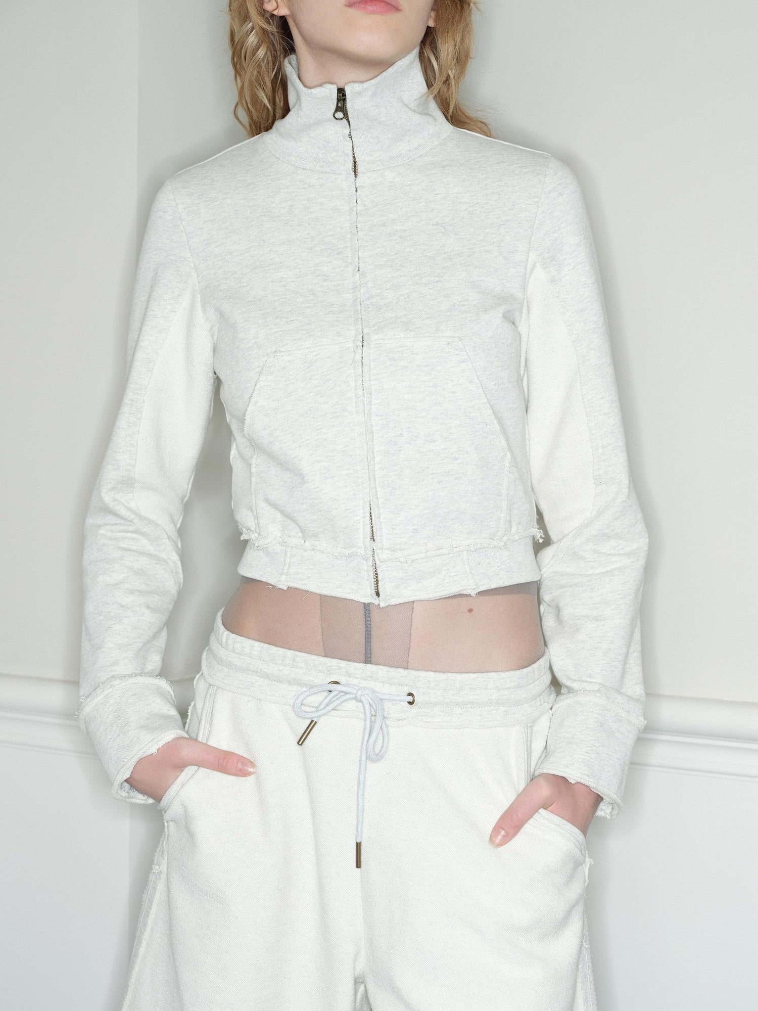 RUN TO THE FUTURE Pure Cotton Stand Collar Zip Cardigan Cropped Straight Retro Work Sweatshirts