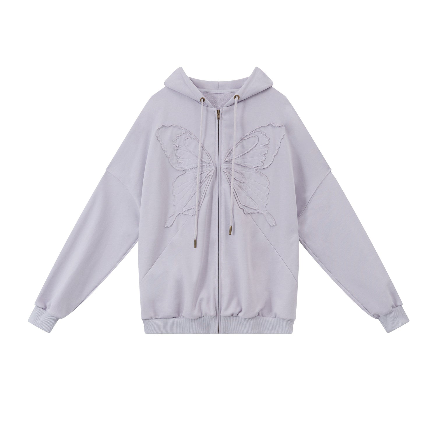 RUN TO THE FUTURE Pure Cotton Zip Up Applique Loose Fit Street Style Women Solid Hoodies