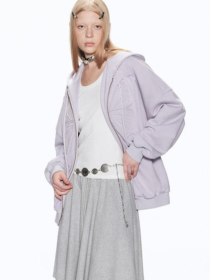 RUN TO THE FUTURE Pure Cotton Zip Up Applique Loose Fit Street Style Women Solid Hoodies