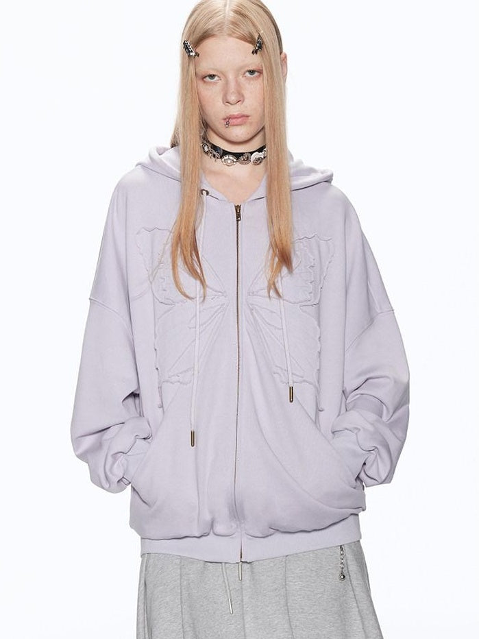 RUN TO THE FUTURE Pure Cotton Zip Up Applique Loose Fit Street Style Women Solid Hoodies