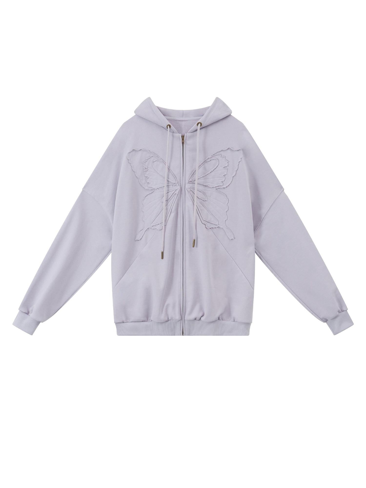 RUN TO THE FUTURE Pure Cotton Zip Up Applique Loose Fit Street Style Women Solid Hoodies