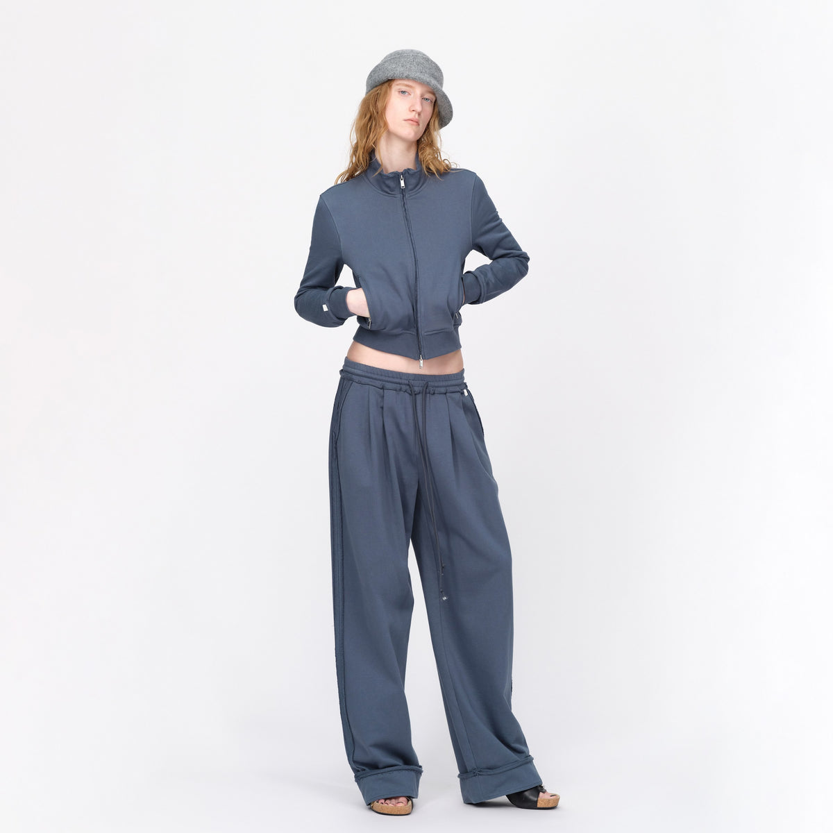 RUN_TO_THE_FUTURE_Raw_Edge_Loose_Fit_Zip_Up_Stand_Collar_Cotton_Women&
