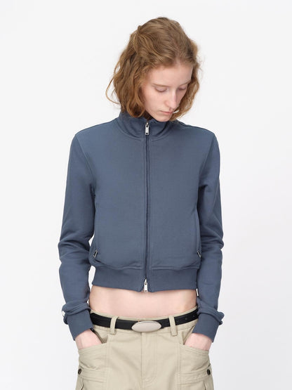 RUN TO THE FUTURE Raw Edge Loose Fit Zip Up Stand Collar Cotton Women&