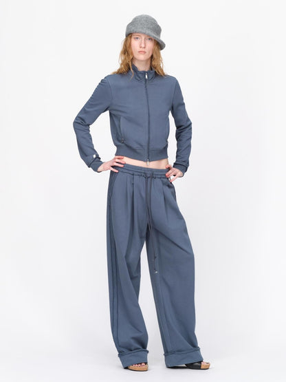 RUN TO THE FUTURE Raw Edge Loose Fit Zip Up Stand Collar Cotton Women&