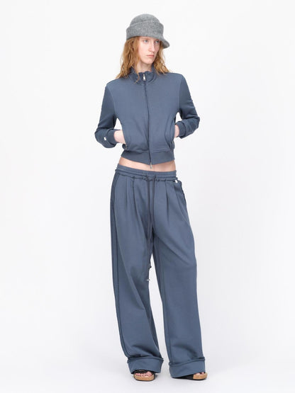 RUN TO THE FUTURE Raw Edge Loose Fit Zip Up Stand Collar Cotton Women&