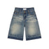 RUN TO THE FUTURE Relaxed Low Rise Washed Vintage Blue Wide Leg Casual Zip Fly Denim Shorts