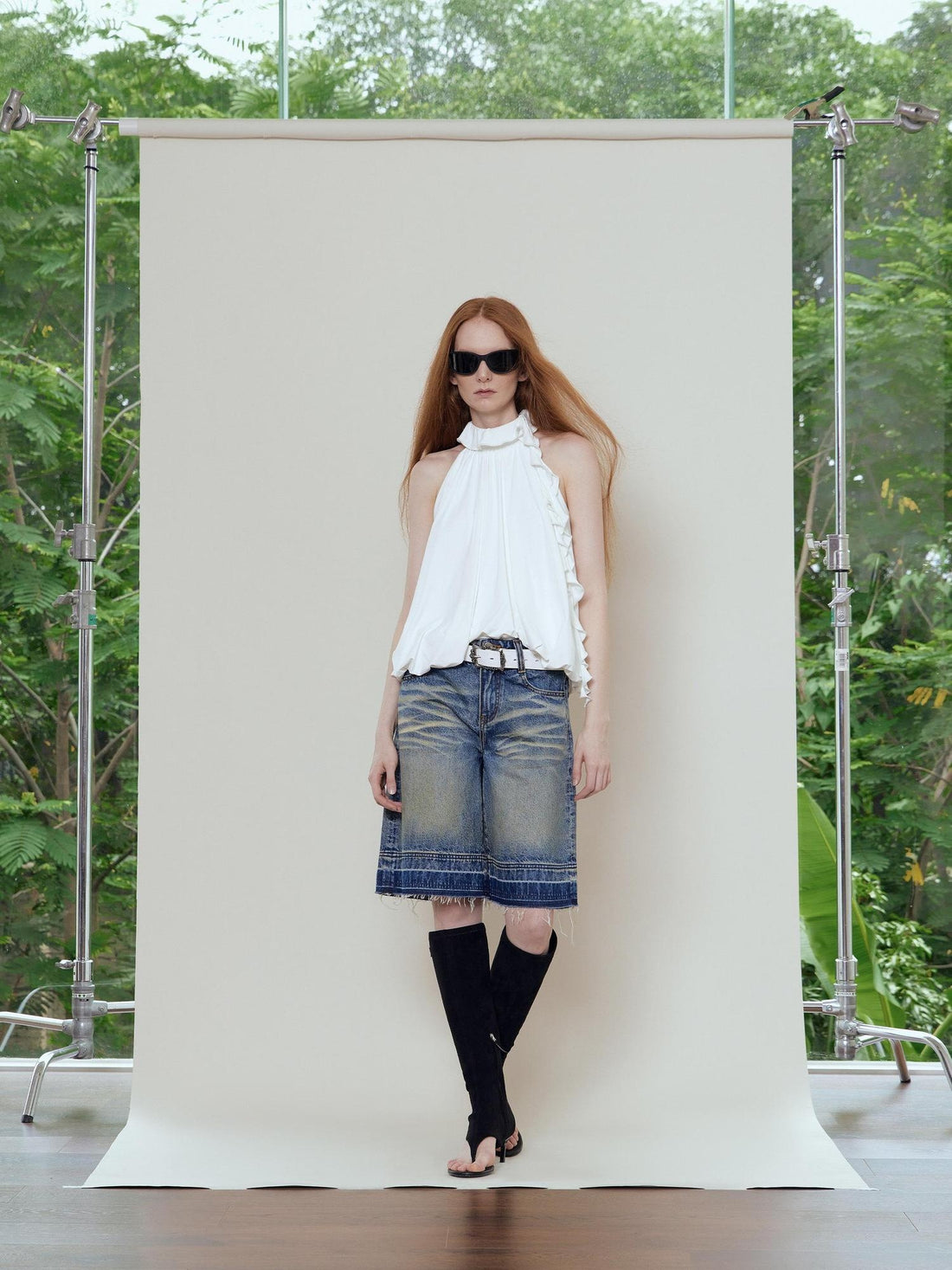 RUN TO THE FUTURE Relaxed Low Rise Washed Vintage Blue Wide Leg Casual Zip Fly Denim Shorts
