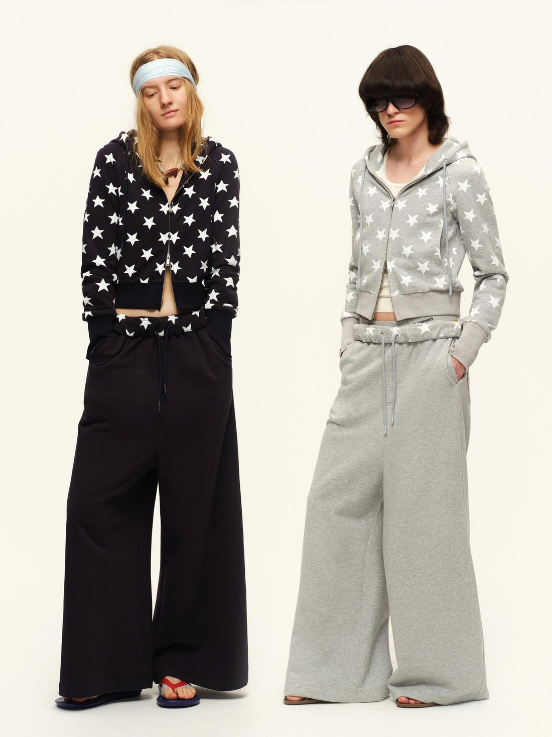 RUN TO THE FUTURE Relaxed Minimal Patchwork Print Unisex Elastic Mid Waist Cotton Wide-Leg Pants