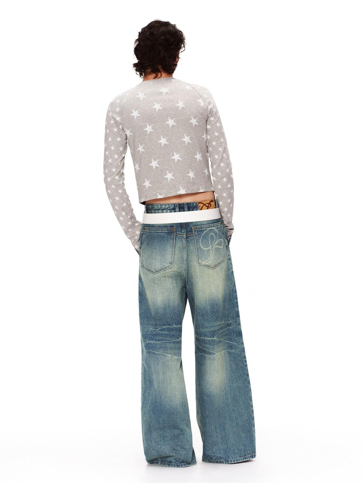 RUN TO THE FUTURE Retro Distressed Washed Natural Waist Loose Unisex Denim Wide-Leg Jeans