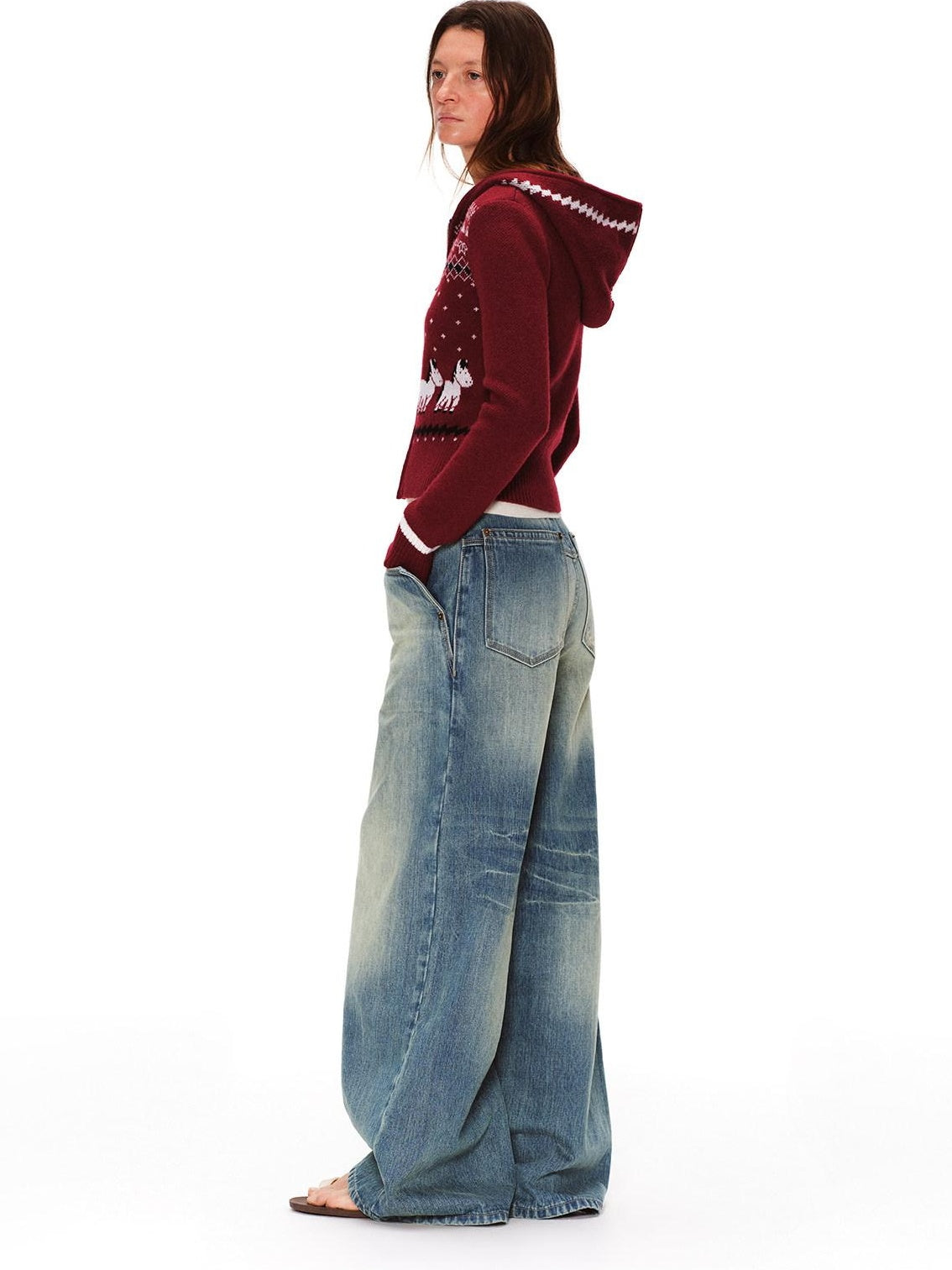 RUN TO THE FUTURE Retro Distressed Washed Natural Waist Loose Unisex Denim Wide-Leg Jeans