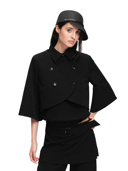 RUN TO THE FUTURE Retro Modern Double Breasted Cape Two Piece Women&