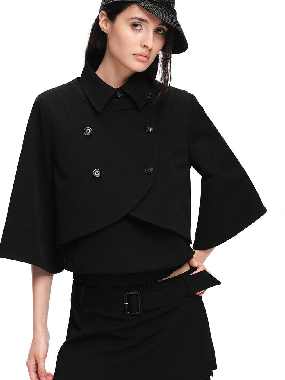 RUN TO THE FUTURE Retro Modern Double Breasted Cape Two Piece Women&