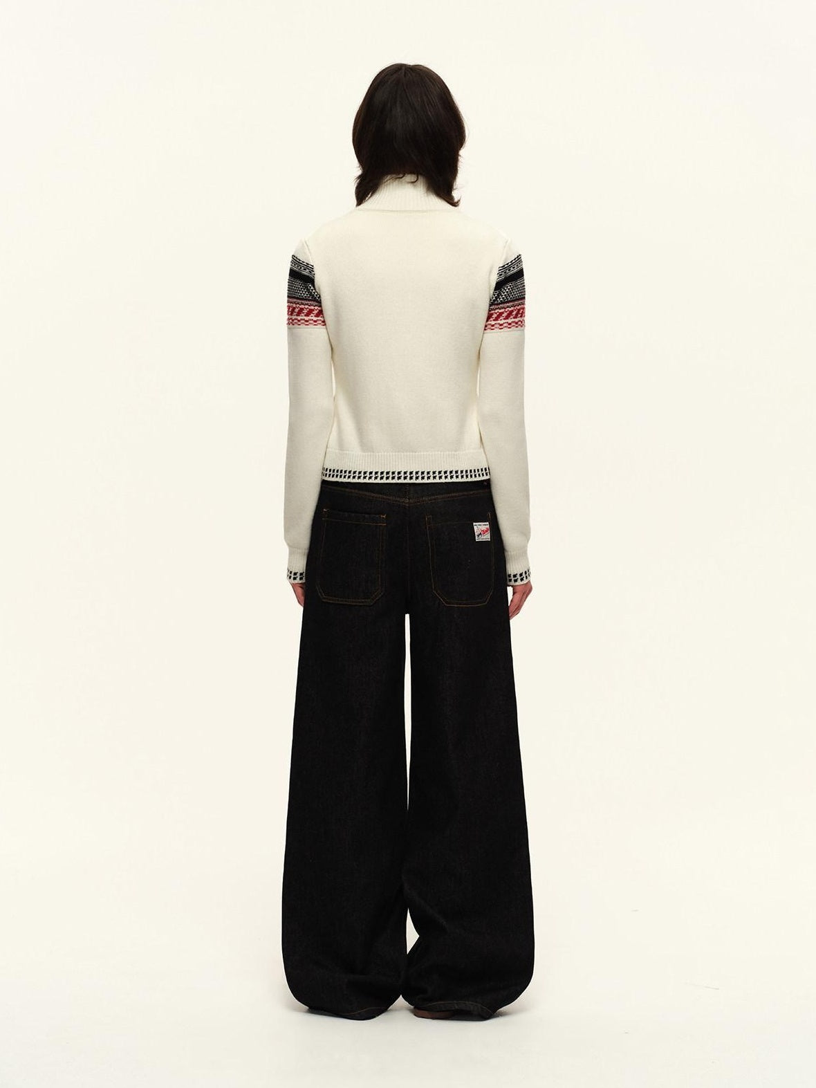 RUN TO THE FUTURE Retro Washed Asymmetric Button Fly Natural Waist Unisex Wide-Leg Jeans