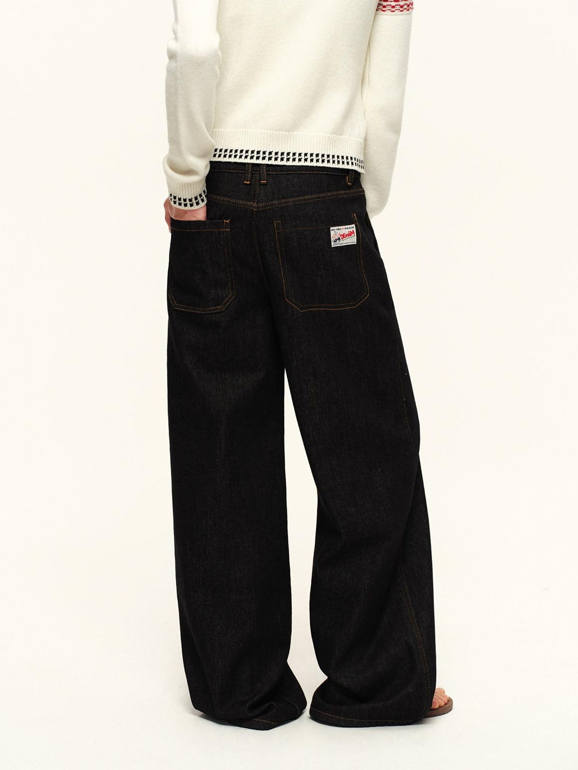 RUN TO THE FUTURE Retro Washed Asymmetric Button Fly Natural Waist Unisex Wide-Leg Jeans