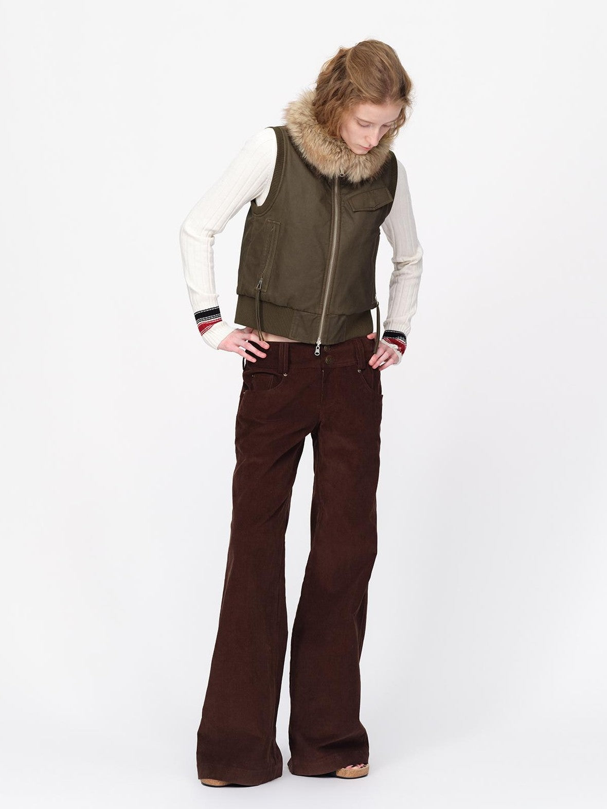 RUN TO THE FUTURE Reversible Plaid Faux Fur Collar Loose Fit Cotton Women&
