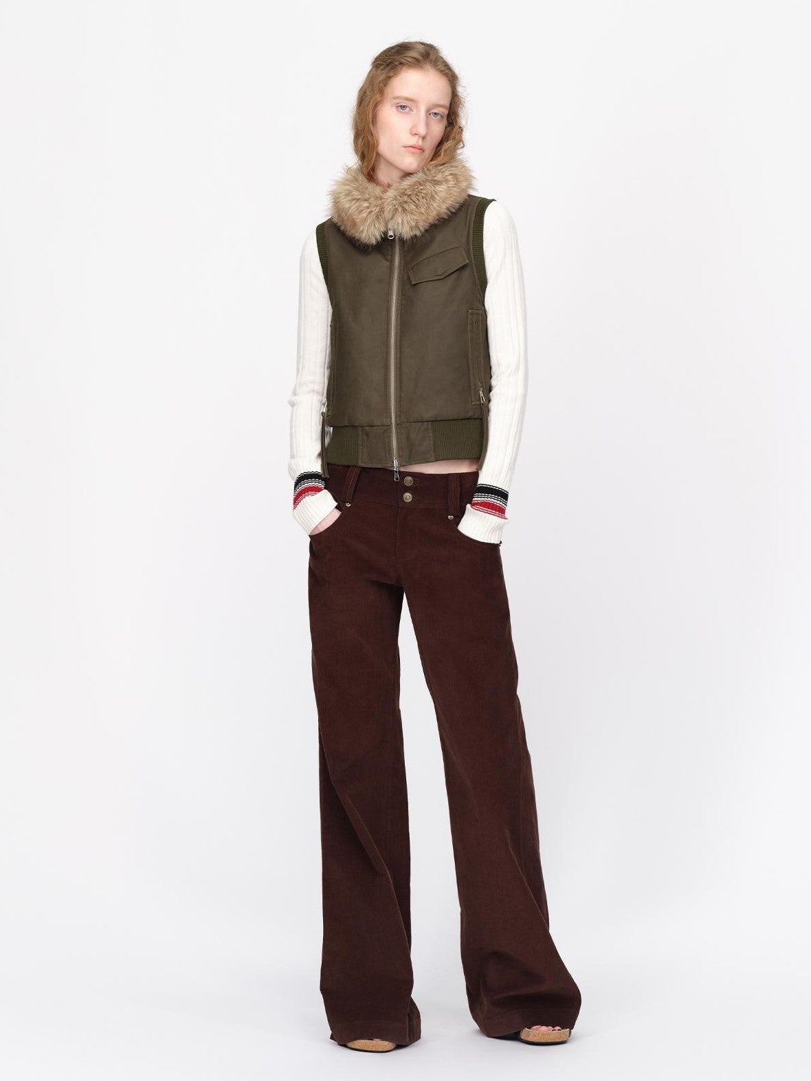 RUN TO THE FUTURE Reversible Plaid Faux Fur Collar Loose Fit Cotton Women&