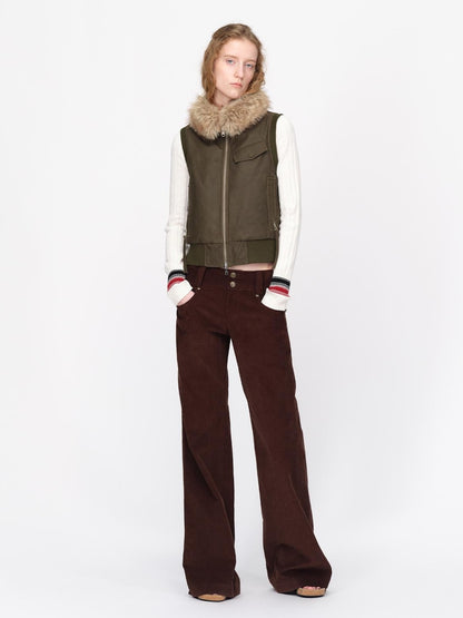 RUN TO THE FUTURE Reversible Plaid Faux Fur Collar Loose Fit Cotton Women&