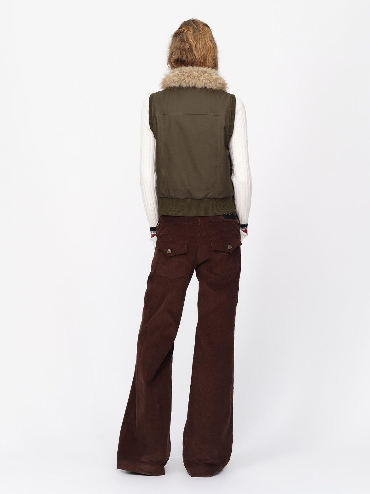 RUN TO THE FUTURE Reversible Plaid Faux Fur Collar Loose Fit Cotton Women&