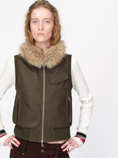 RUN TO THE FUTURE Reversible Plaid Faux Fur Collar Loose Fit Cotton Women&