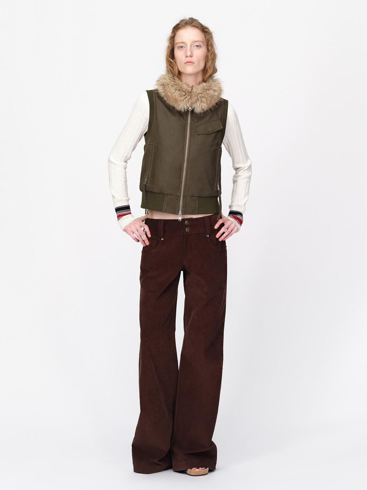 RUN TO THE FUTURE Reversible Plaid Faux Fur Collar Loose Fit Cotton Women&