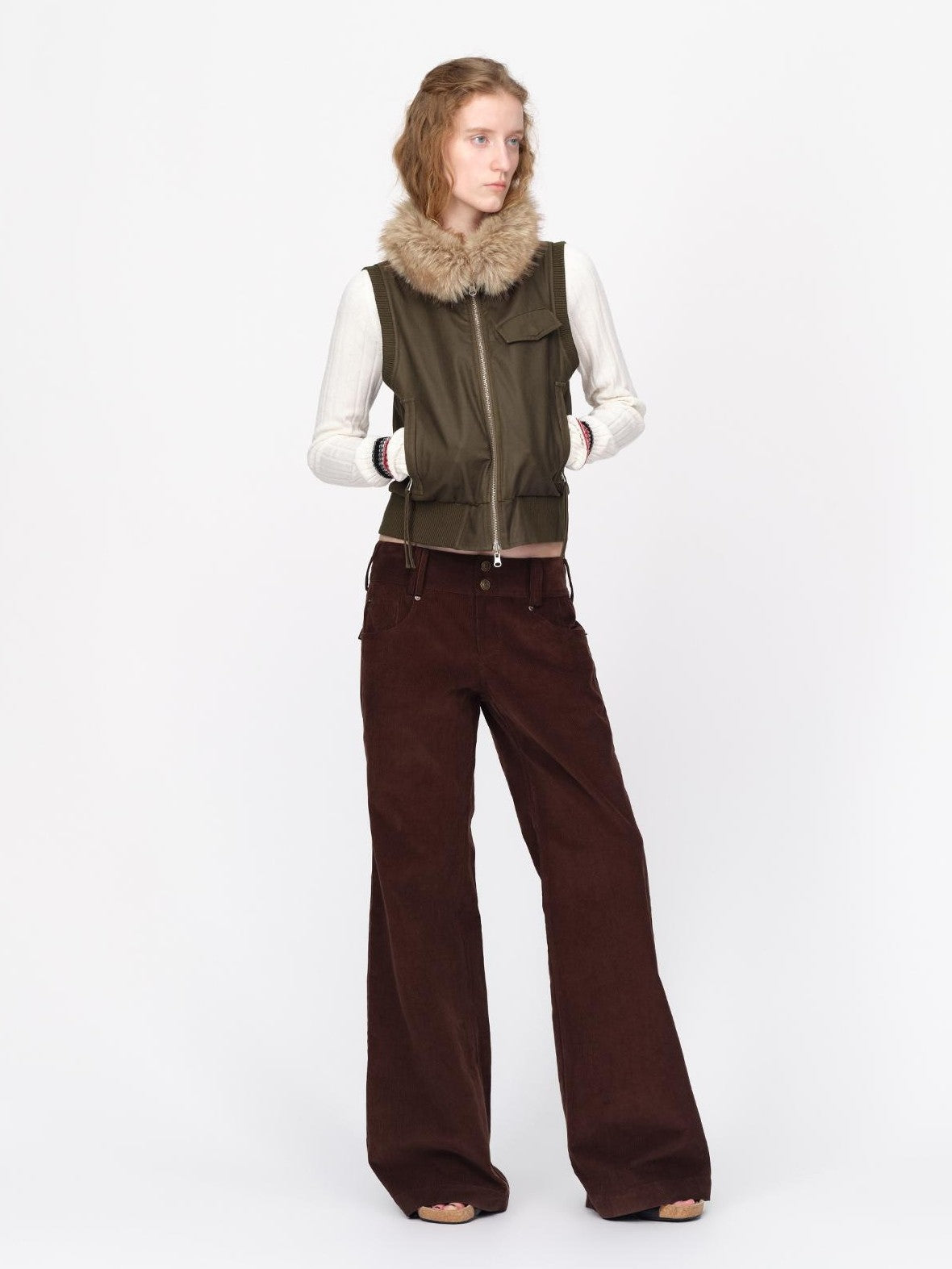 RUN TO THE FUTURE Reversible Plaid Faux Fur Collar Loose Fit Cotton Women&