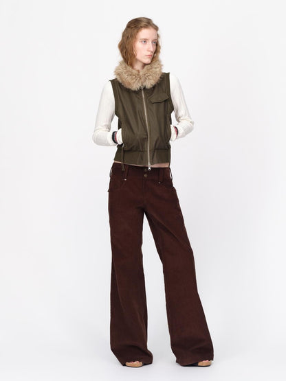 RUN TO THE FUTURE Reversible Plaid Faux Fur Collar Loose Fit Cotton Women&