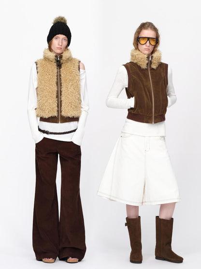 RUN TO THE FUTURE Reversible Teddy Fleece Zip Up Stand Collar Women&