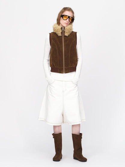 RUN TO THE FUTURE Reversible Teddy Fleece Zip Up Stand Collar Women&