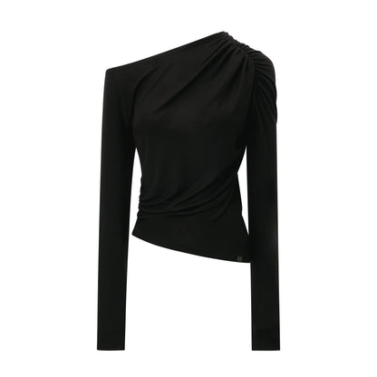 RUN_TO_THE_FUTURE_Ruched_Asymmetric_Off_Shoulder_Lyocell_Wool_Women&