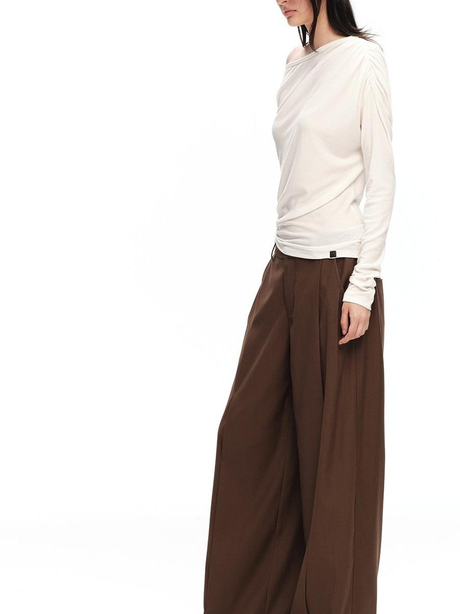 RUN TO THE FUTURE Ruched Asymmetric Off Shoulder Lyocell Wool Women&