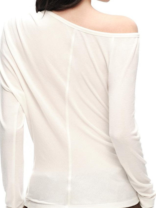 RUN TO THE FUTURE Ruched Asymmetric Off Shoulder Lyocell Wool Women&