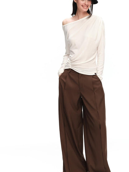 RUN TO THE FUTURE Ruched Asymmetric Off Shoulder Lyocell Wool Women&