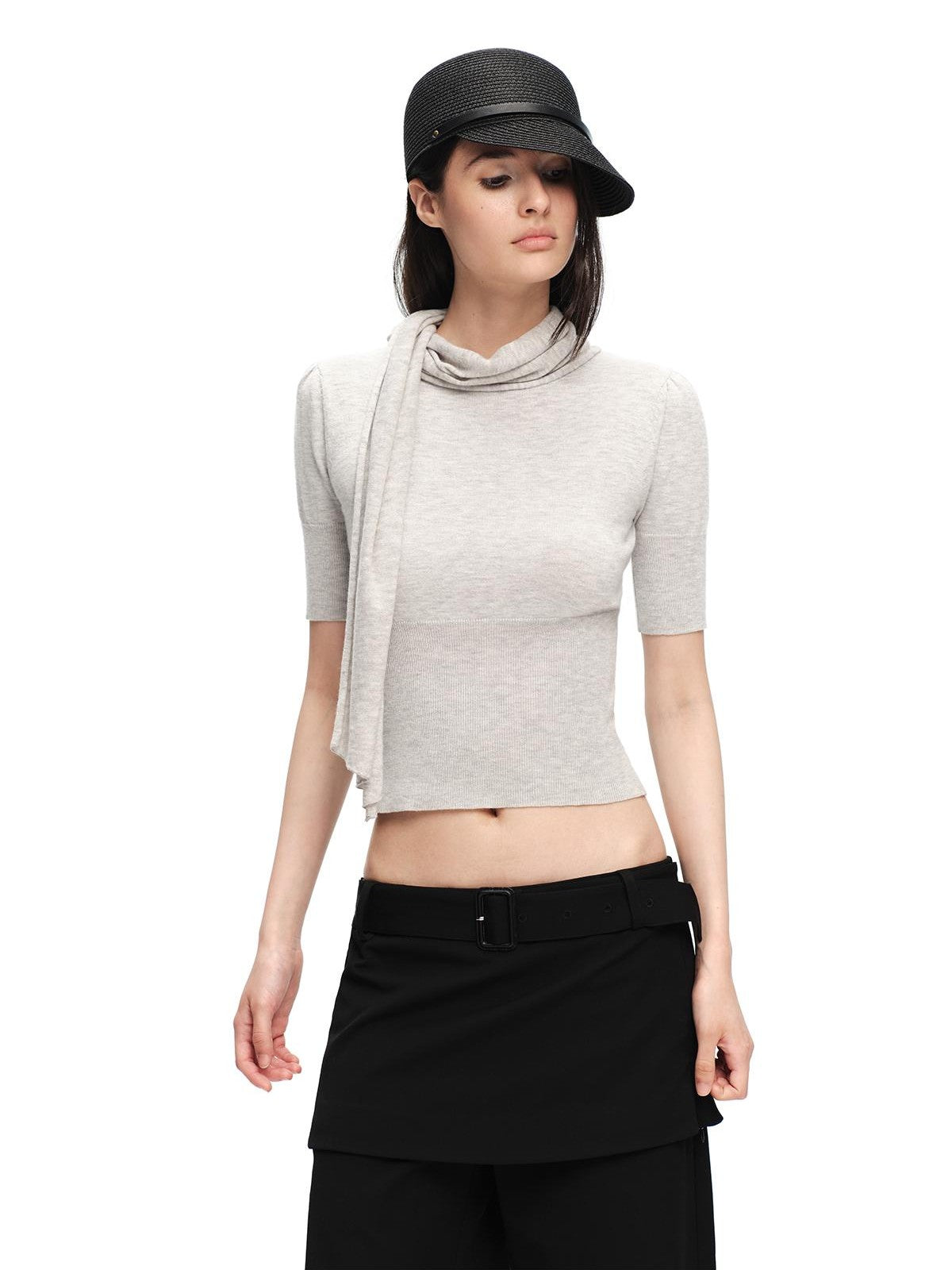 RUN TO THE FUTURE Scarf Neck High Neck Cropped Slim Women&