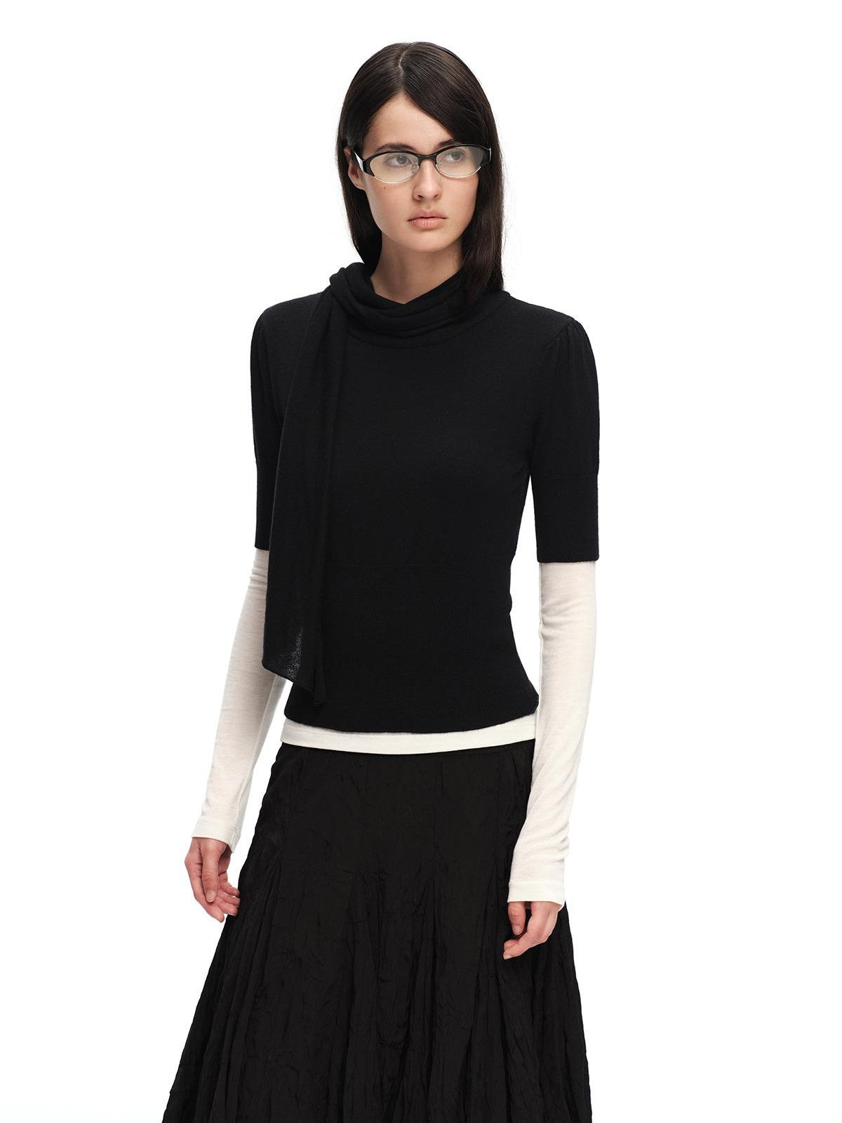 RUN TO THE FUTURE Scarf Neck High Neck Cropped Slim Women&