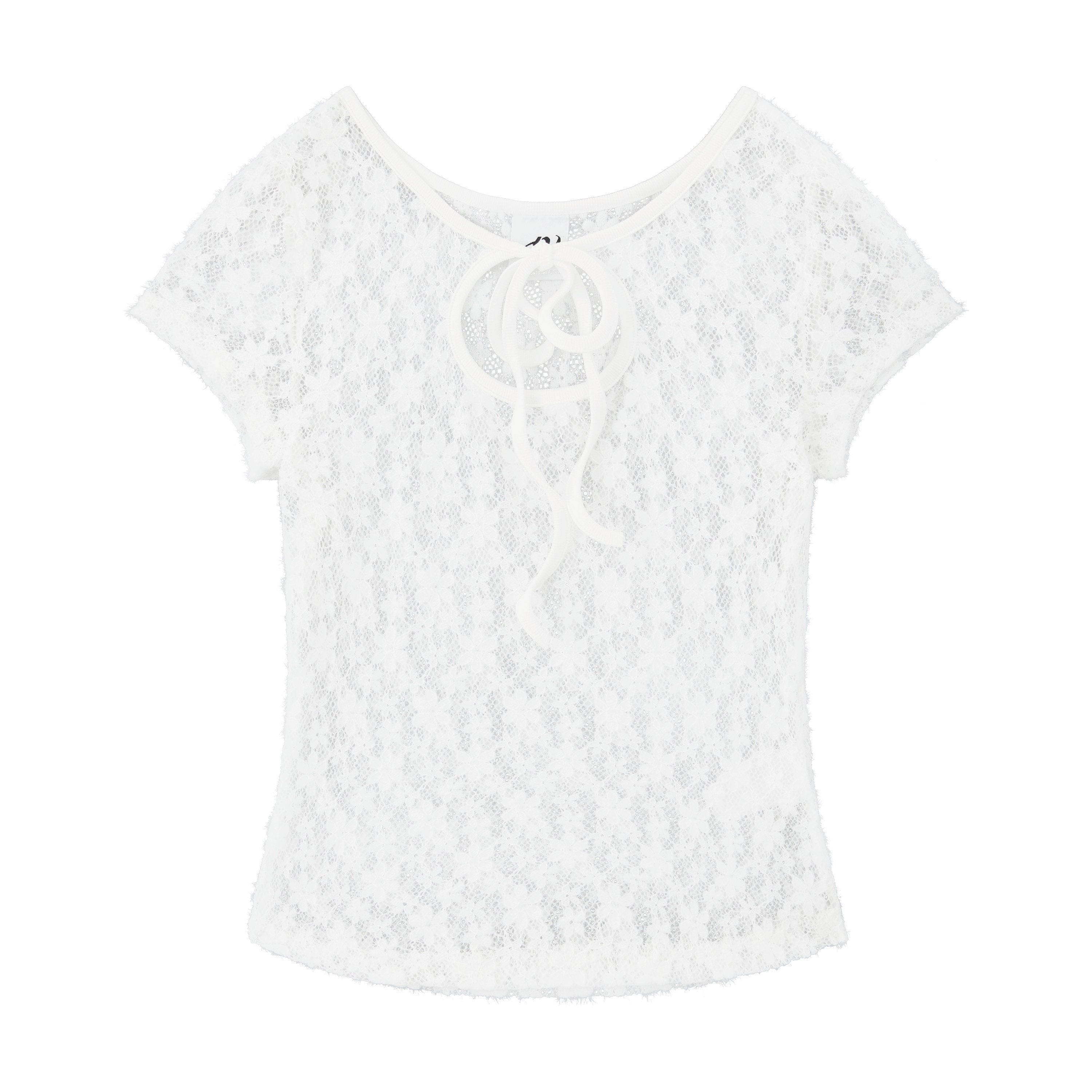 RUN TO THE FUTURE Sexy Lace Fitted Short Sleeve White Stretch Women Cropped Crop Tops