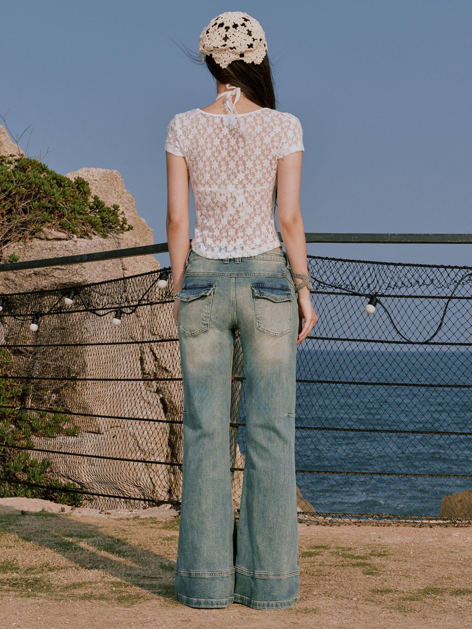 RUN TO THE FUTURE Sexy Lace Fitted Short Sleeve White Stretch Women Cropped Crop Tops