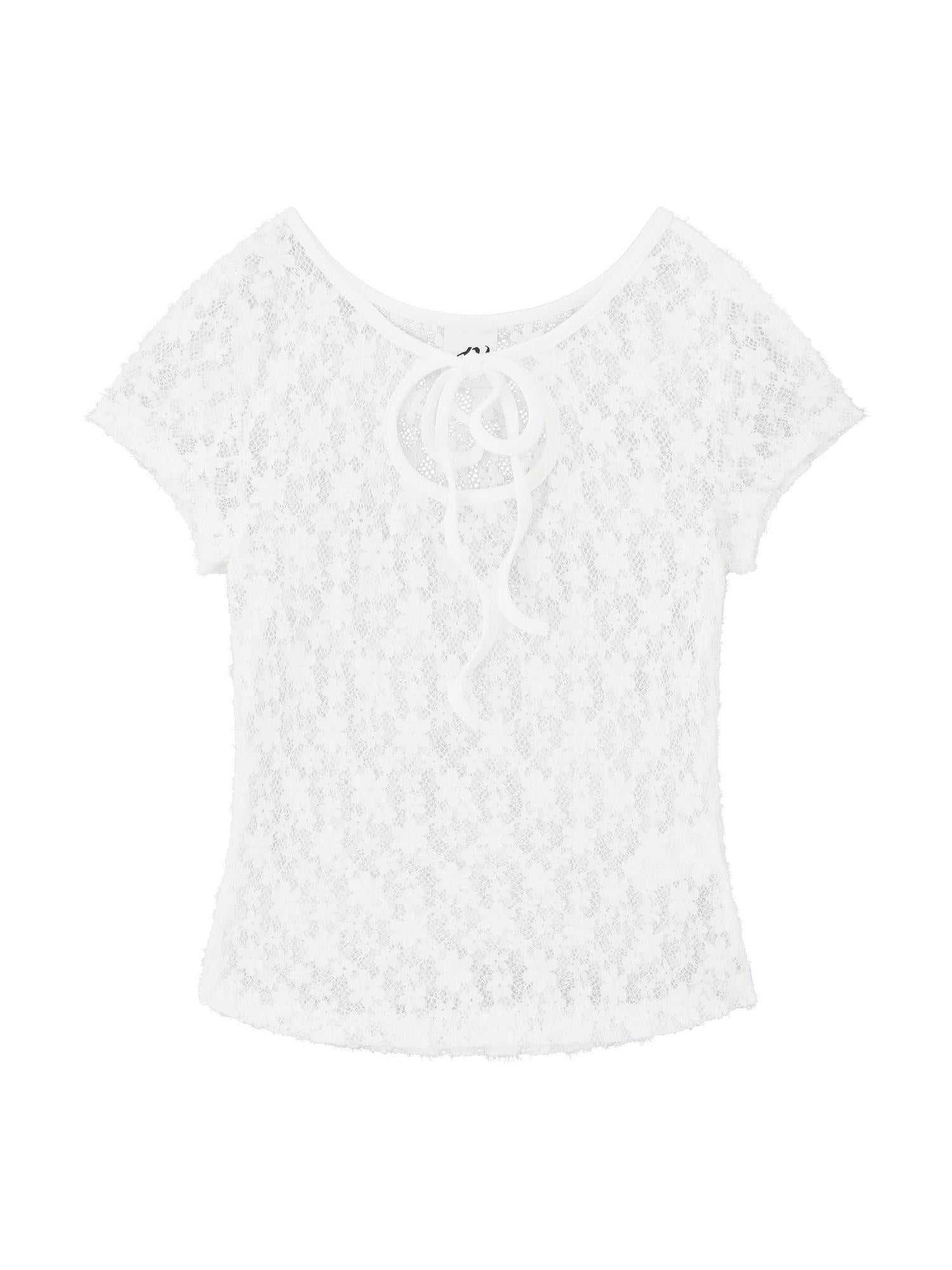 RUN TO THE FUTURE Sexy Lace Fitted Short Sleeve White Stretch Women Cropped Crop Tops