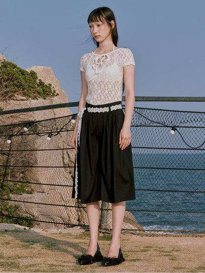 RUN TO THE FUTURE Sexy Lace Fitted Short Sleeve White Stretch Women Cropped Crop Tops