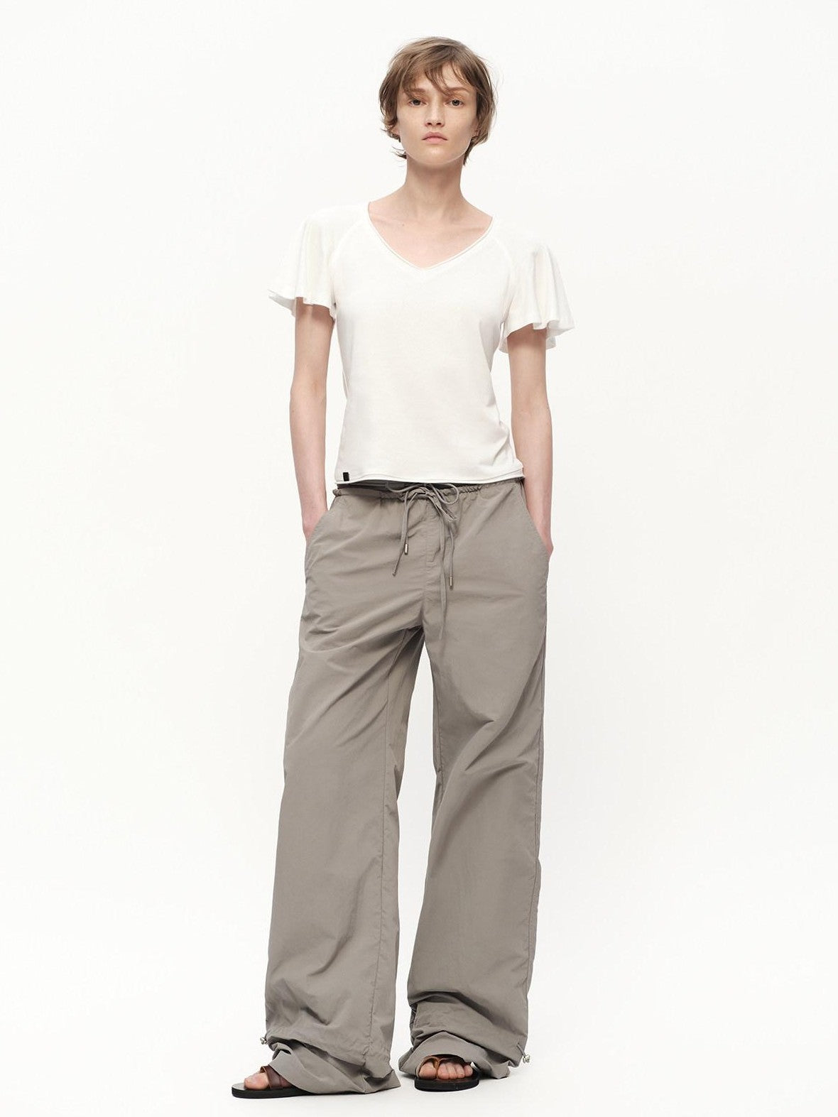 RUN TO THE FUTURE Silver Gray Quick Dry Cargo Drawstring Women&