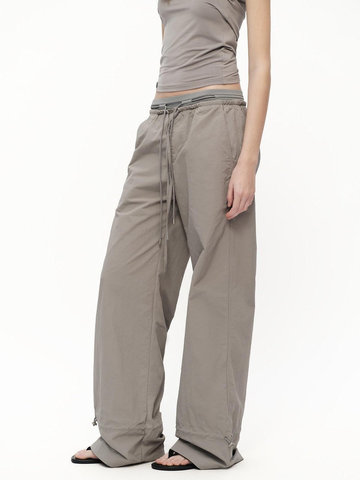 RUN TO THE FUTURE Silver Gray Quick Dry Cargo Drawstring Women&