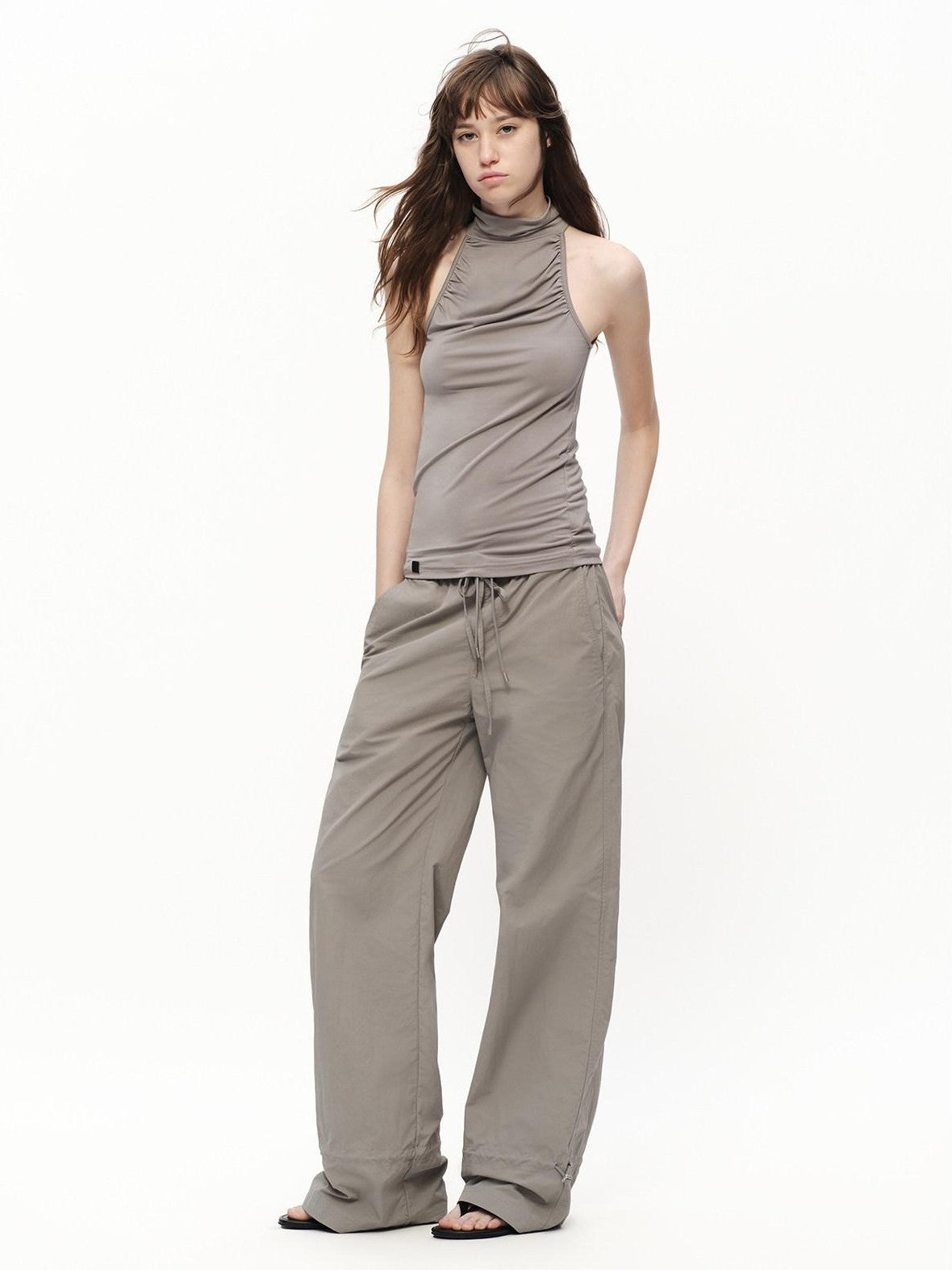 RUN TO THE FUTURE Silver Gray Quick Dry Cargo Drawstring Women&