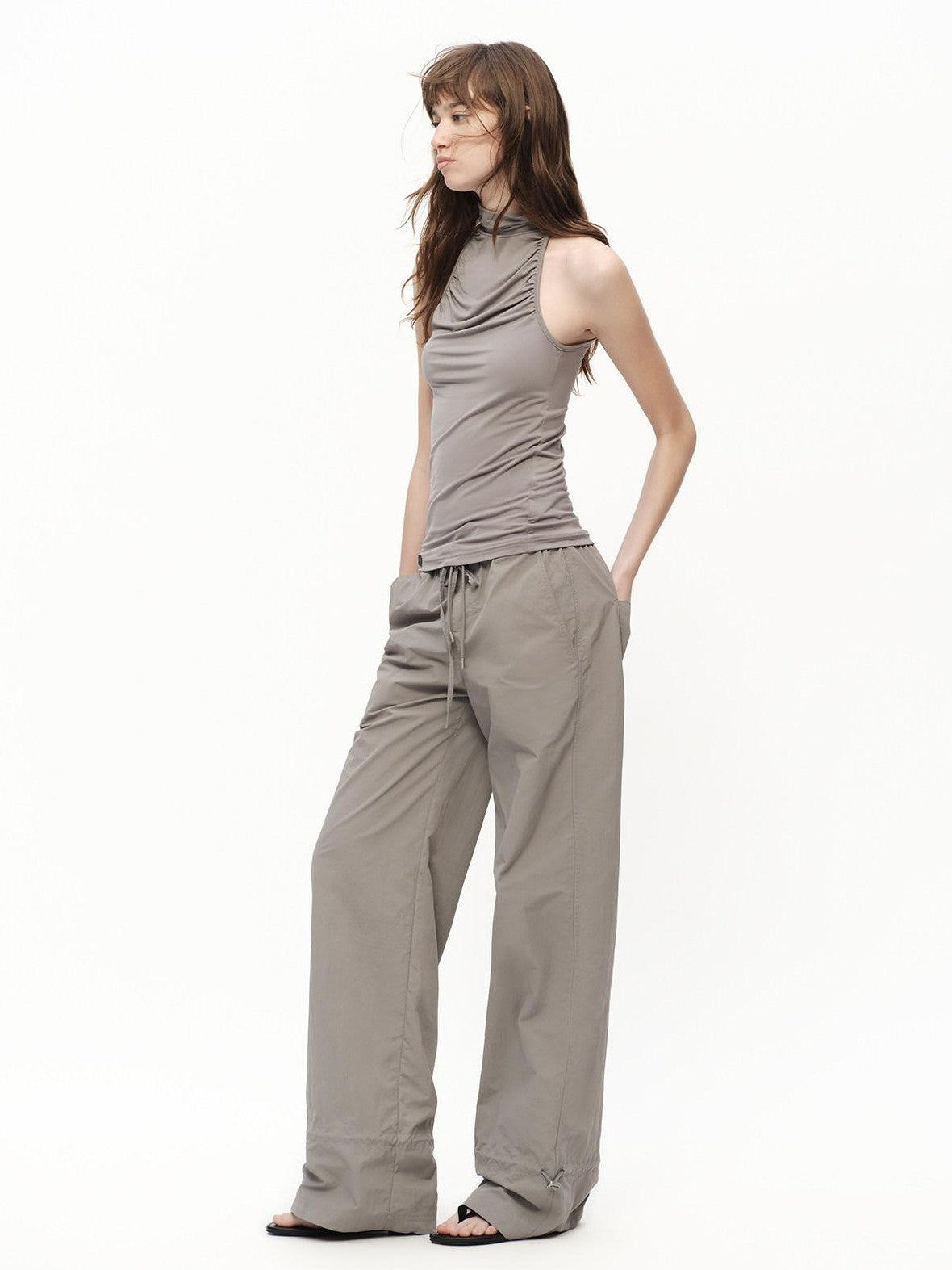 RUN TO THE FUTURE Silver Gray Quick Dry Cargo Drawstring Women&