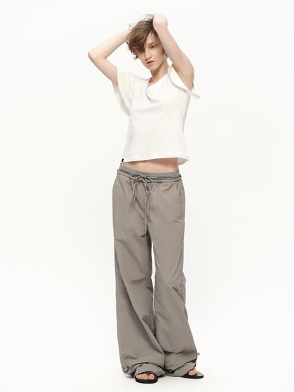 RUN TO THE FUTURE Silver Gray Quick Dry Cargo Drawstring Women&