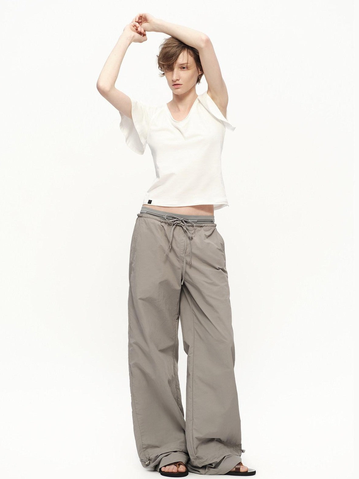 RUN TO THE FUTURE Silver Gray Quick Dry Cargo Drawstring Women&