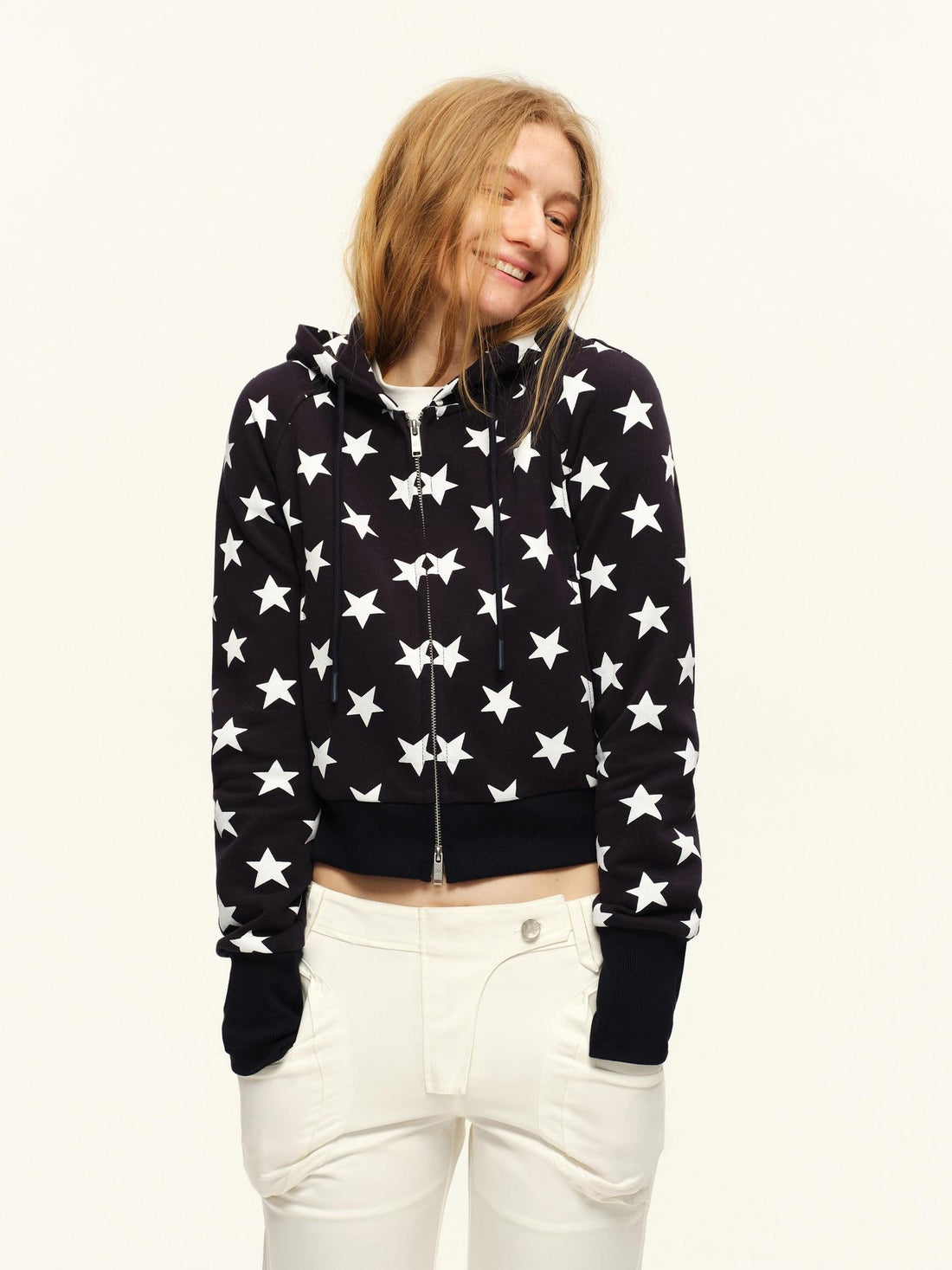 RUN TO THE FUTURE Slim Fit Printed Zip Front Commuter Hooded Cardigan Women Casual Hoodies