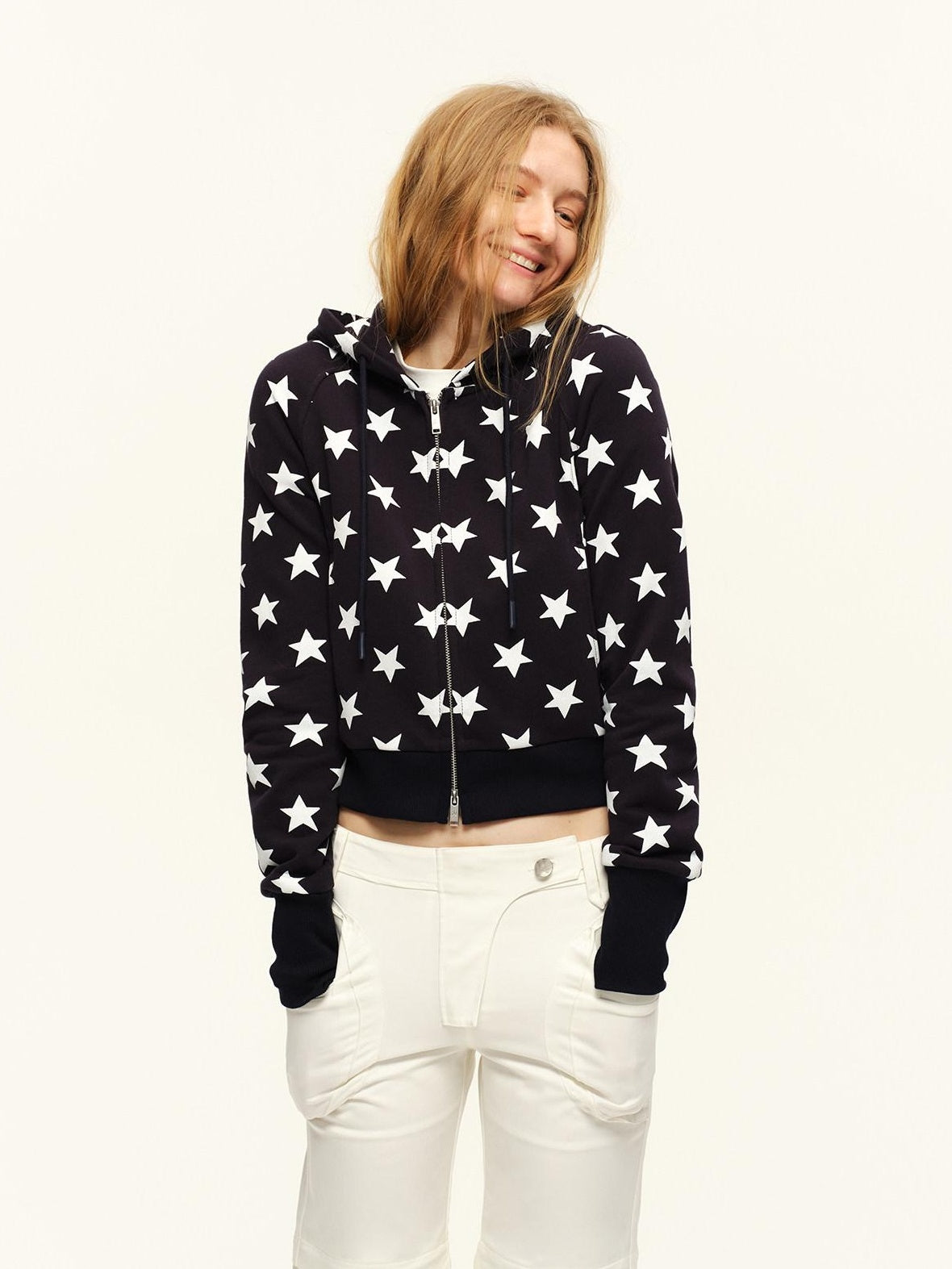 RUN TO THE FUTURE Slim Fit Printed Zip Front Commuter Hooded Cardigan Women Casual Hoodies