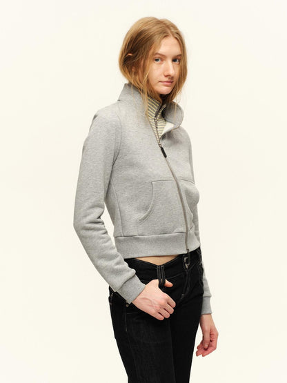 RUN TO THE FUTURE Slim Fit Stand Collar Zip Front Casual Striped Women Sweatshirts