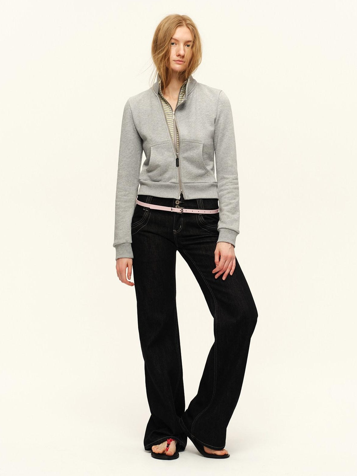 RUN TO THE FUTURE Slim Fit Stand Collar Zip Front Casual Striped Women Sweatshirts